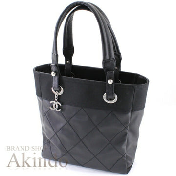 CHANEL Bag Paris Biarritz Tote PM Black PVC Coated Canvas Nylon Leather Cocomark A34208 TK2210-r