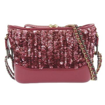 CHANEL Leather Sequin Coco Mark Chain Shoulder Bag Red Ladies