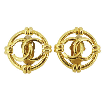 CHANEL earrings vintage round circle GP plated gold ladies