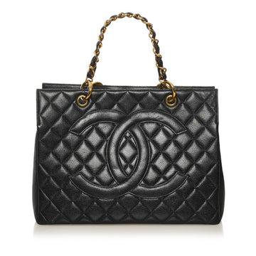 Chanel Matelasse Coco Mark Chain Tote Bag Handbag Black Caviar Skin Ladies CHANEL