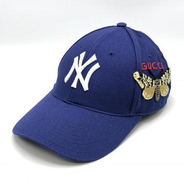 GUCCI NY Cap 57-61cm 538565 Blue White Butterfly Embroidery  New York Yankees