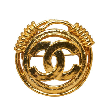 CHANEL Coco Mark Round Brooch Gold Plated Ladies