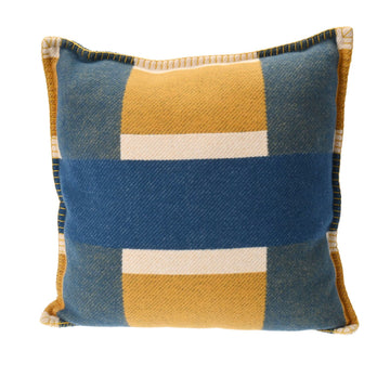 HERMES Cushion H Tissage Blue/Yellow Unisex 90% Wool/10% Cashmere Miscellaneous Goods