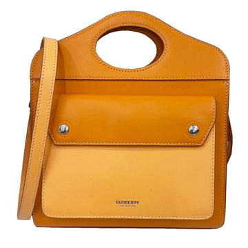 BURBERRY Mini Pocket Bag Leather 2WAY Shoulder Handbag Orange Men's Women's