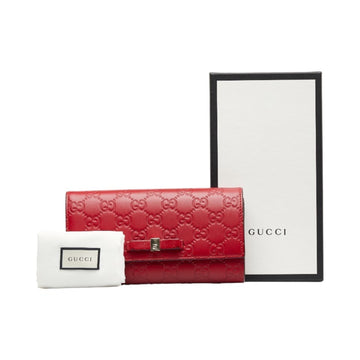 GUCCIshima Ribbon Long Wallet 388679 Red Leather Women's