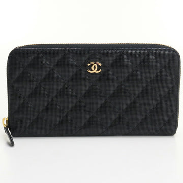 CHANEL long wallet round matelasse A82370 leather unisex