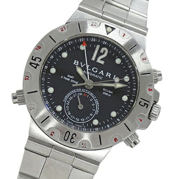 BVLGARI Watch Men's Diagono Scuba GMT Date 3 Time Zone Automatic AT Stainless Steel SS SD38SGMT Silver Black Polished