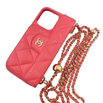 CHANEL Chain Ball Matelasse iPhone12 13PRO Case Coco Mark Mobile/Smartphone Accessories Pink Ladies