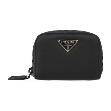 Prada coin case M268A nylon leather black round fastener purse triangle logo plate
