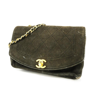 CHANEL Shoulder Bag Matelasse Diana Chain Suede Black Gold Hardware Women's