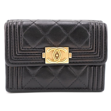 CHANEL/ Compact Wallet Boy  Coco Mark Trifold Black Ladies