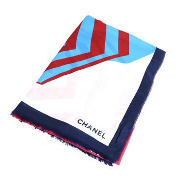 CHANEL Scarf Muffler Shawl Coco Mark Cotton/Silk White/Red/Blue Women's