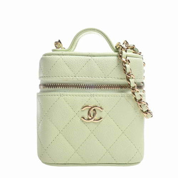 CHANEL Caviar Skin Matelasse Coco Mark Small Vanity Bag Chain Shoulder - Green