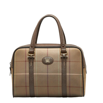 BURBERRY Horse Check Handbag Boston Bag Khaki Brown Canvas Leather Women's