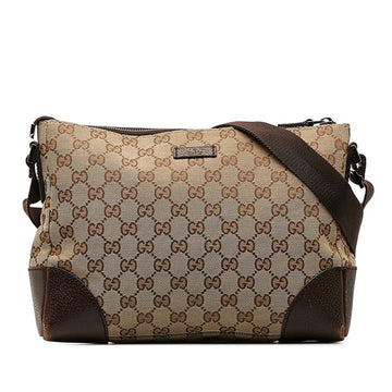 GUCCI GG Canvas Shoulder Bag 114273 Beige Brown Leather Women's