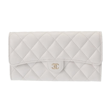 CHANEL Matelasse Classic Long Flap White AP0241 Women's Caviar Skin Wallet