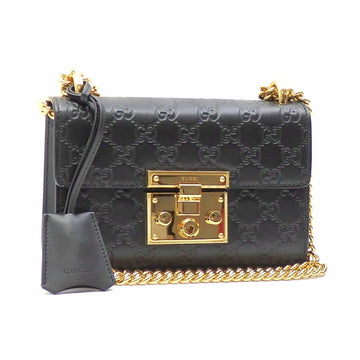 GUCCI GG Small Shoulder Bag Padlock Women's Black Leather 409487 Shima