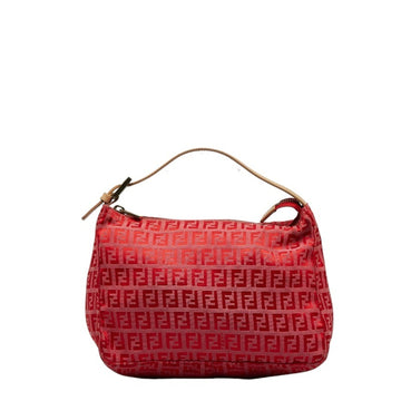 FENDI Zucchino Handbag Pouch 8N0005 Red Canvas Leather Women's