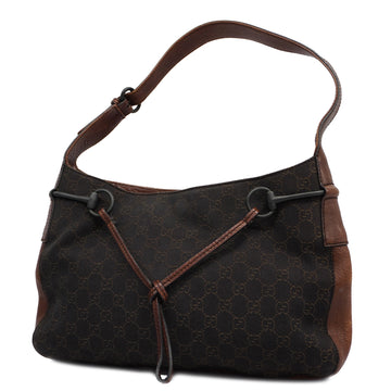 GUCCIAuth  Horsebit 101975 Women's Canvas Shoulder Bag Dark Brown