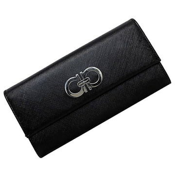 Salvatore Ferragamo Ferragamo Bi-Fold Long Wallet Black Silver Gancini Leather Salvatore Flap Card