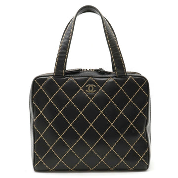 CHANEL Wild Stitch Coco Mark Tote Bag Handbag Leather Black A14693