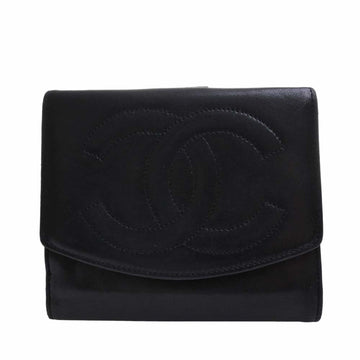 CHANEL Leather Cocomark Bifold Wallet Black Ladies