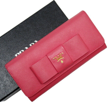 PRADA Long Wallet Zipper Logo Cammeo Ribbon 1ML506 Saffiano Leather Pink  Beige