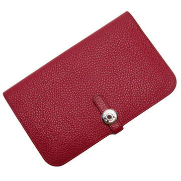 HERMES Long Wallet Dogon GM Others Taurillon Clemence Ruby Silver Unisex