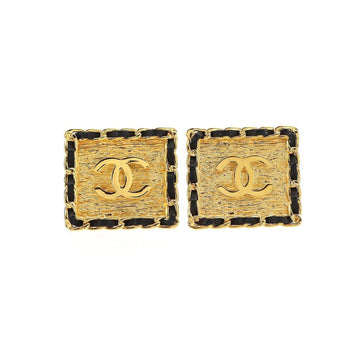 Chanel here mark diamond type earrings leather gold black 26 accessories vintage