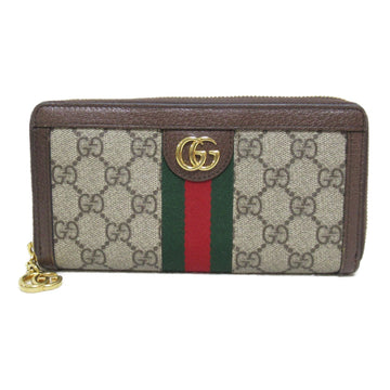 GUCCI GG zip up round wallet Beige Dark brown PVC coated canvas 523154