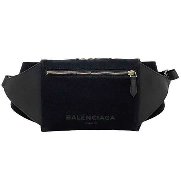 BALENCIAGA Body Bag Black Silver Punching 433625 Waist Pouch Canvas Leather  Shoulder Women's Men's