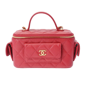 CHANEL Matelasse Chain Vanity Bag Red AP3017 Women's Caviar Skin Handbag