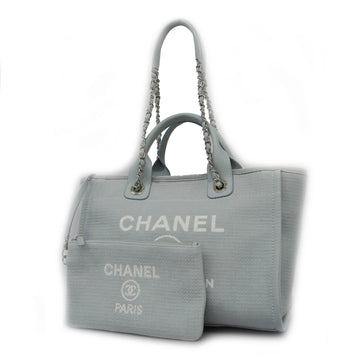 Chanel 2way bag Deauville cotton canvas light blue silver metal
