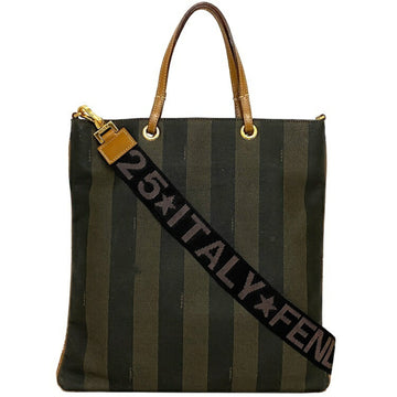 Fendi 2way khaki brown pecan tote bag PVC leather FENDI shoulder handbag stripe women's men's