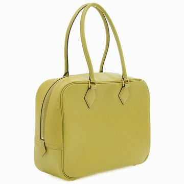 HERMES Plume 28 Chevre Handbag Anise Green Gold Hardware J Engraved