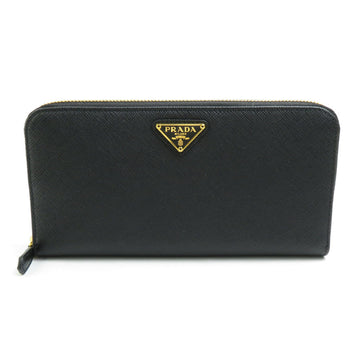 PRADA Round Zipper Long Wallet Leather Black Unisex 1ML506