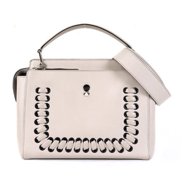 FENDI Handbag Shoulder Bag Dot Com Leather Light Greige Silver Ladies