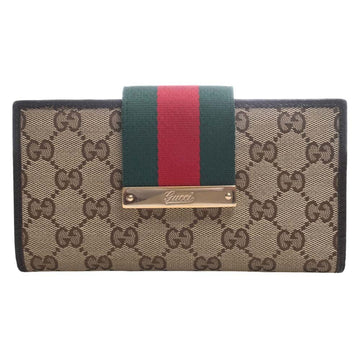 GUCCI GG Canvas Sherry Bifold Long Wallet 131668 Beige Brown Women's