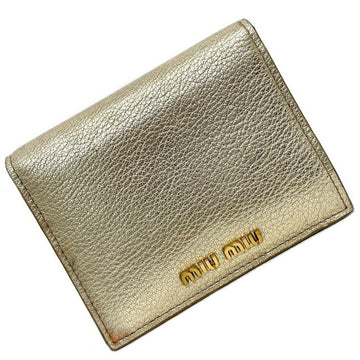Miu Miu Miu Bi-Fold Wallet Metallic Gold Madras 5MV204 Leather miu Fold Soft Ladies