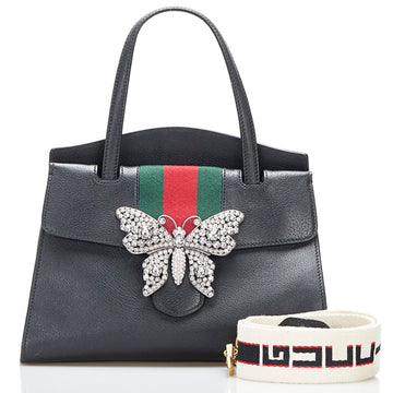 Gucci Totem Butterfly Bijou Rhinestone Handbag Shoulder Bag 505342 Black Leather Ladies GUCCI