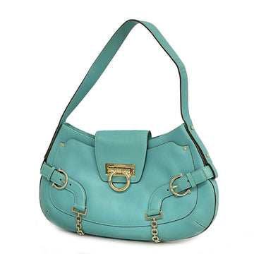 SALVATORE FERRAGAMO Shoulder Bag Gancini Leather Light Blue Champagne Women's