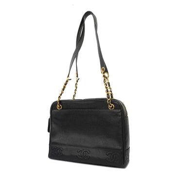 Chanel Triple Coco Shoulder Bag Women's Leather Shoulder Bag Black