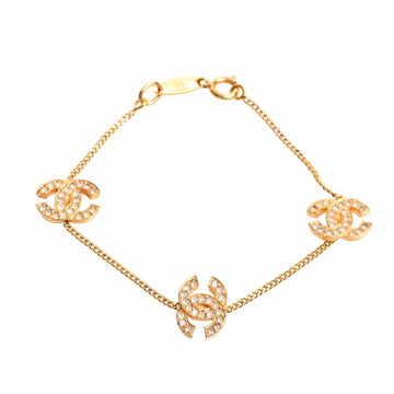 CHANEL Rhinestone Coco Mark Bracelet Gold Women's