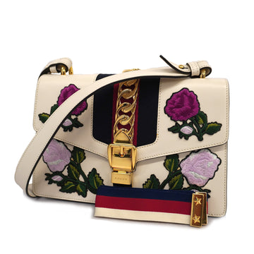 GUCCIAuth  Shoulder Bag Sylvie 421882 Women's Leather Ivory