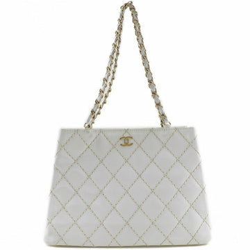 CHANEL Wild Stitch Chain Bag Tote Coco Mark Shoulder Leather White Women's