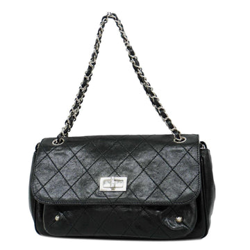 CHANEL Shoulder Bag Matelasse 2.55 W Chain Caviar Skin Black Silver Hardware Women's