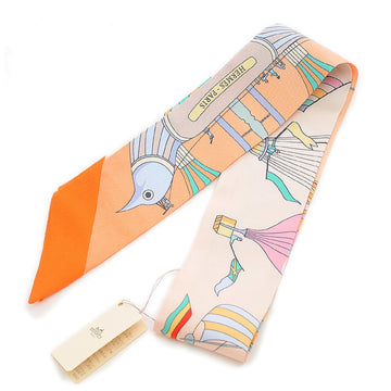 HERMES Twilly Scarf Madness in the Sky Les Folies du Ciel Apricot/Veil/Multicolor Silk