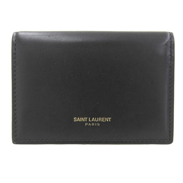 SAINT LAURENT Leather Card Case Business Holder Black Ladies