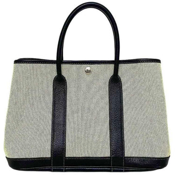 HERMES Tote Bag Garden TPM Gray Black Voltic Ribbon Canvas Leather Toile H Handbag 2006 Limited Collection