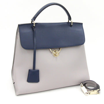 SALVATORE FERRAGAMO Ferragamo Handbag DY-21 G849 Navy Gray Leather Shoulder Bag Women's Gancini Bicolor Salvatore